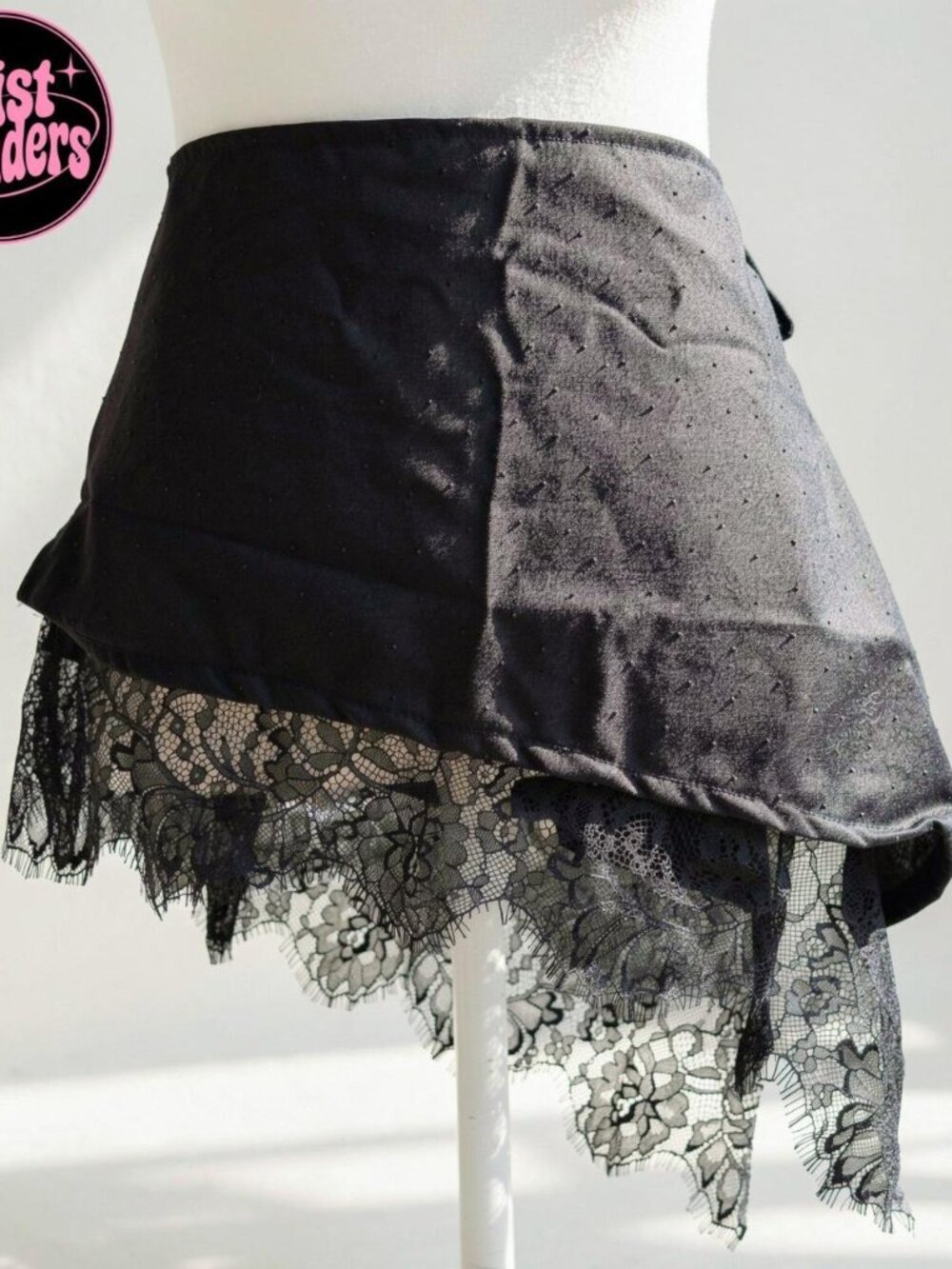Y2K 2000s style Black lace waist wrap skirt with adjustable tie